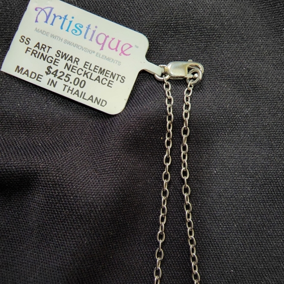 Art deco style SS necklace with purple Swarovski elements. - Picture 3 of 4